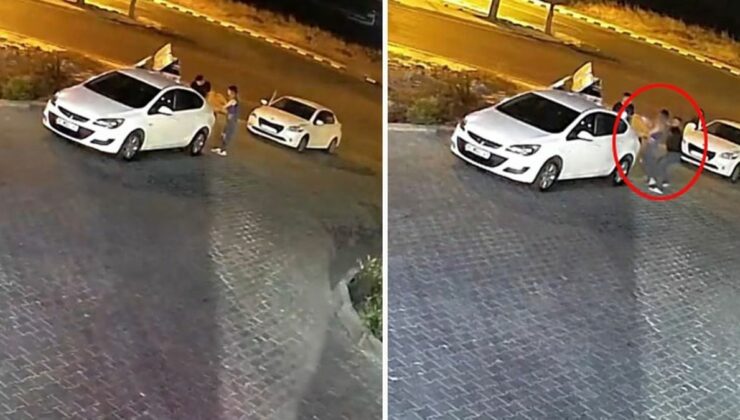 Genç kadının, eski sevgilisi tarafından zorla otomobile bindirilerek kaçırıldığı anlar kamerada